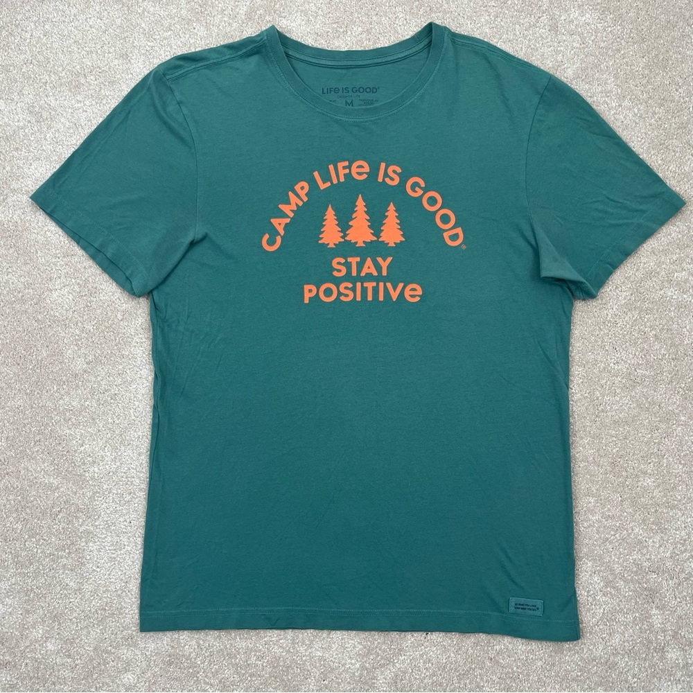 Life Is Good Shirt Adult Medium Green Camping Stay Positive Graphic T-Shirt Men